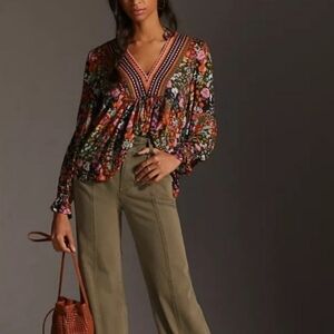 Anthropologie Bl-nk London Stephanie Top X Small Long Sleeve Shirt Blouse